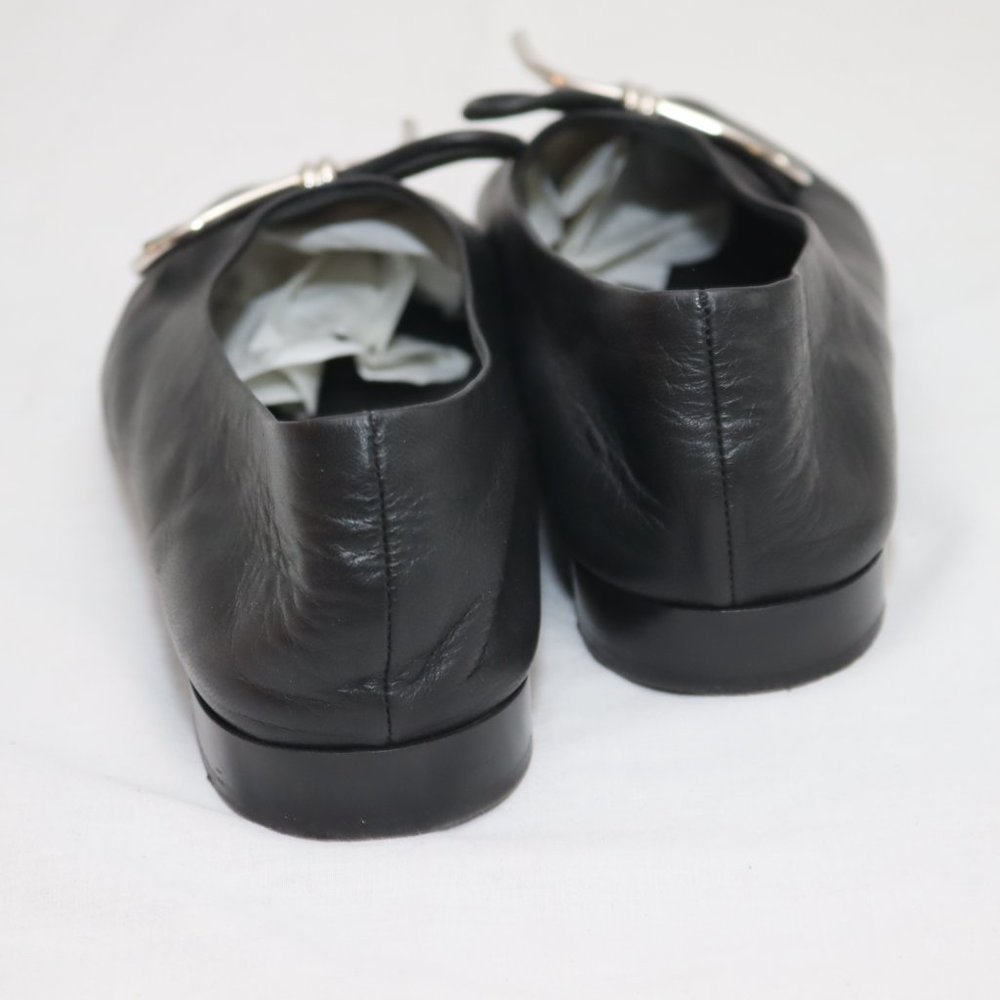Balenciaga Black Leather Flats with Silver Metal Bow size 41 1/2 made in Italy - Picture 6 of 14